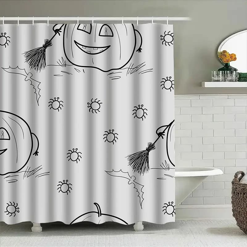 1 pezzo di tenda da doccia con zucca di cartone animato di Halloween per bagno, tenda da doccia decorativa per bambine