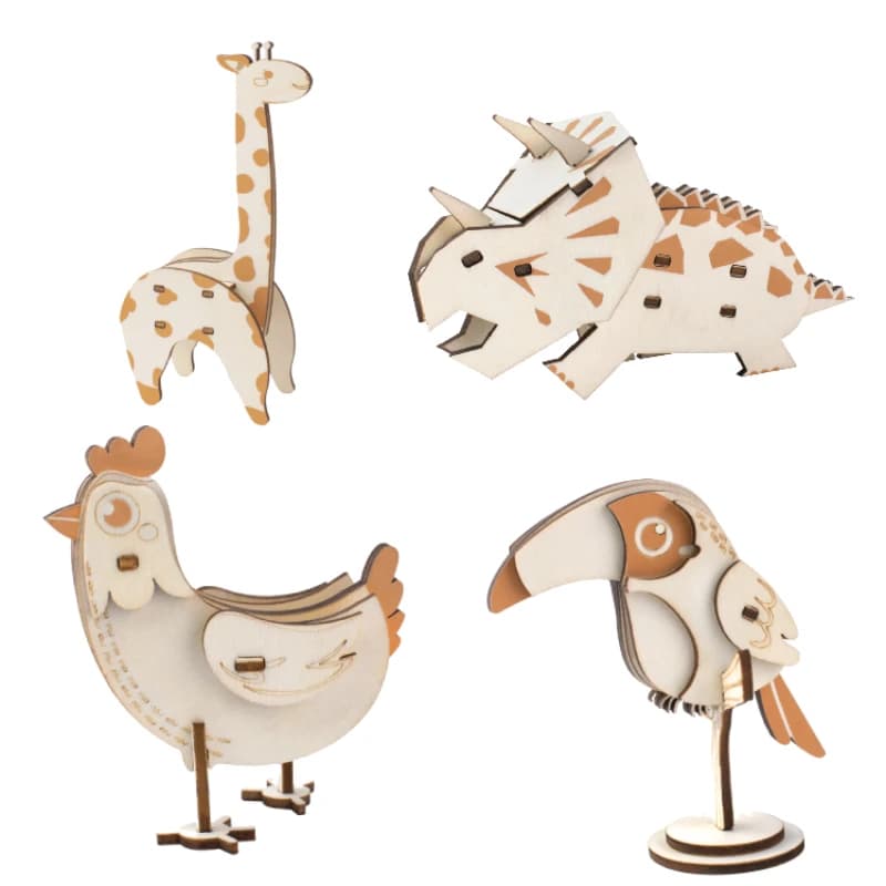 Puzzle in legno a forma di animale 3d in miniatura giocattoli fai da te assemblaggio per bambini costruisci blocchi di puzzle modello artigianale giraffa dinosauro pollo uccello