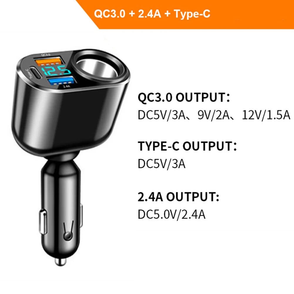 Adattatore per presa accendisigari auto, splitter per presa accendisigari auto con QC3.0+Type C+2.4A, caricatore splitter per presa auto