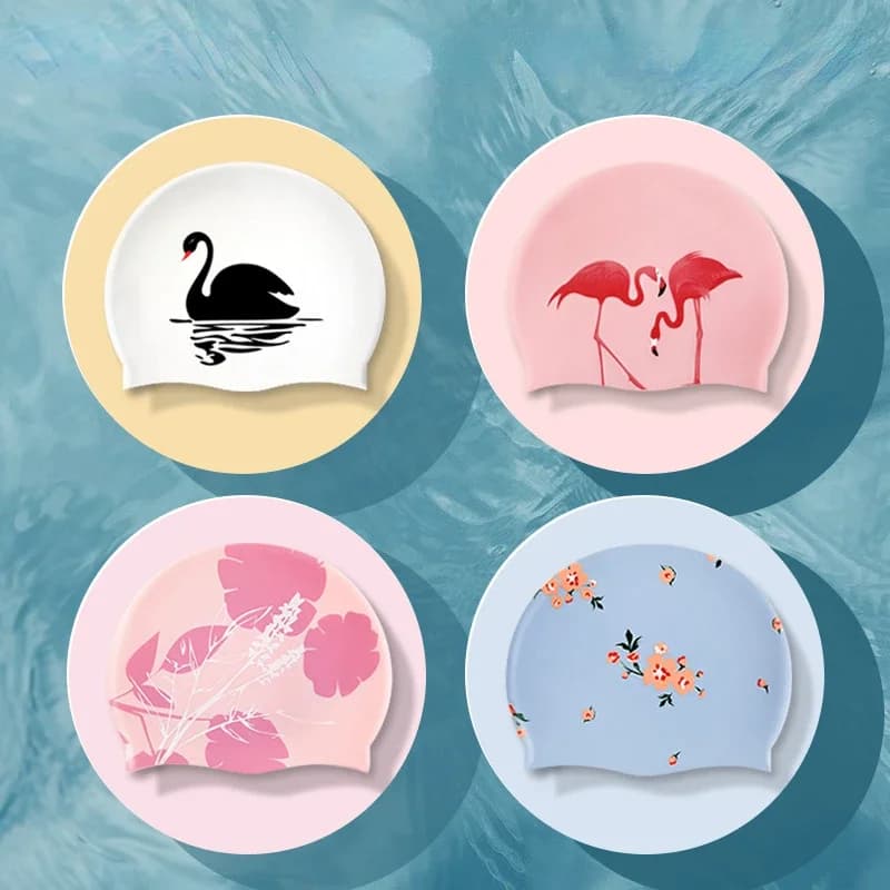 Fashion Cartoon Print Silicone Adult Swimwear Men's Large Ear Protection Waterproof Swim Head Cap Beach Pool Accessories