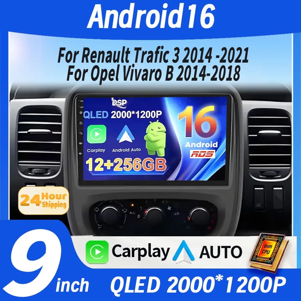 Autoradio Android 16 9 inch Carplay for Renault Trafic 3 2014-2021 for Opel Vivaro B 2014-2018 Multimedia player with navigation