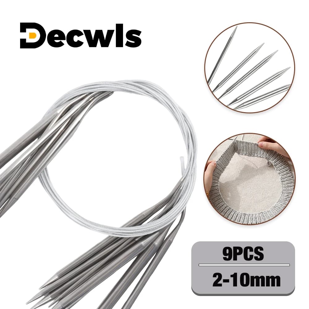 Ferri da maglia in acciaio inossidabile da 80 cm, ferri circolari da 2-10 mm, leggeri e resistenti, per lavori a maglia fai da te, aghi e strumenti per artigianato