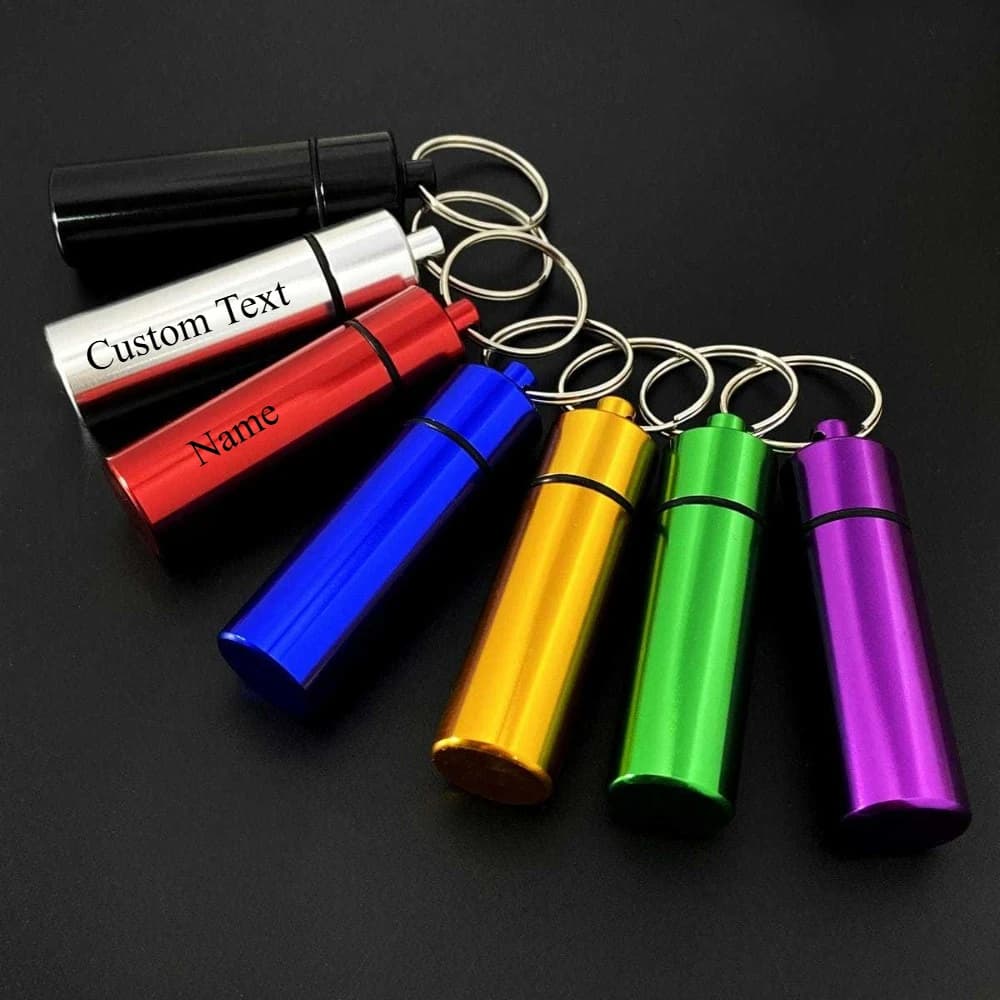 Portapillole Mini Personalizzato con Portachiavi, Contenitore per Medicinali, Capsule, Stuzzicadenti, in Acciaio Inox, Ciondolo Regalo