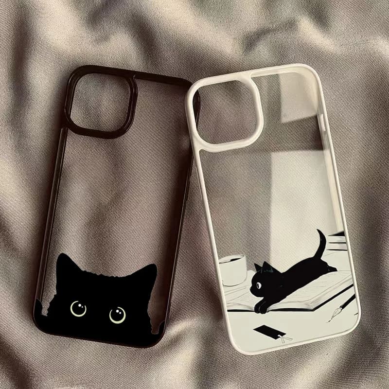Custodia per telefono trasparente con motivo gatto nero carino per IPhone 16 Pro Max 15 Plus 14 13 12 11 Pro XS Max XR X 7 8 Plus SE2 Custodia Cover Funda