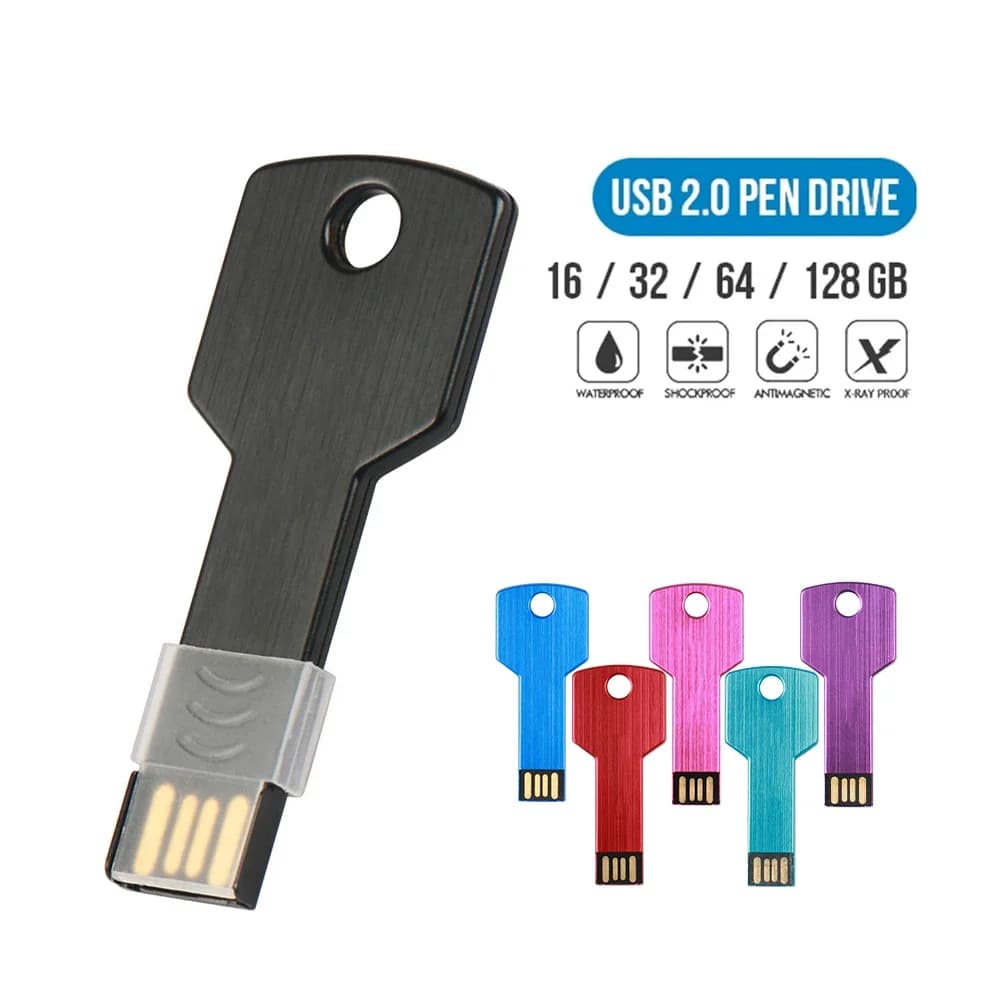 JASTER Chiavetta USB in metallo 128 GB Memory Stick a forma di chiave nera 64 GB Regalo creativo Chiavetta USB 32 GB Disco U colorato Impermeabile 8 GB