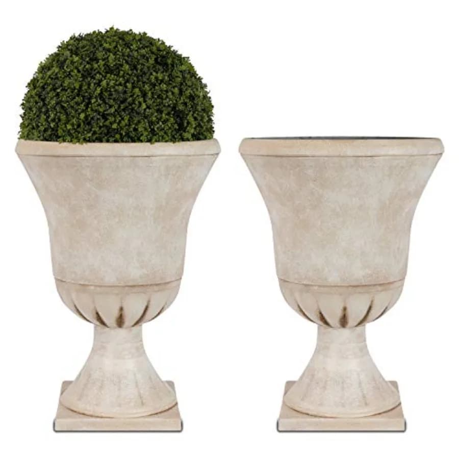Vasi in Plastica da Giardino per Piante da Esterno, Alti 22'', Set di 2, Fioriere Rotonde Classiche in Resina, Vasi per Fiori da Interno Beige Tradizionali
