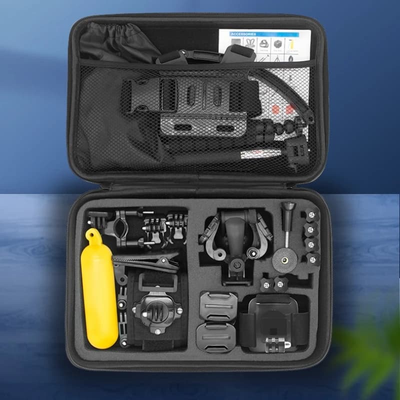 Set di accessori per action camera 50 in 1 per GoPro Hero, Xiaomi Yi 4K, Insta360 GO, custodia, cinturino, supporto, selfie stick