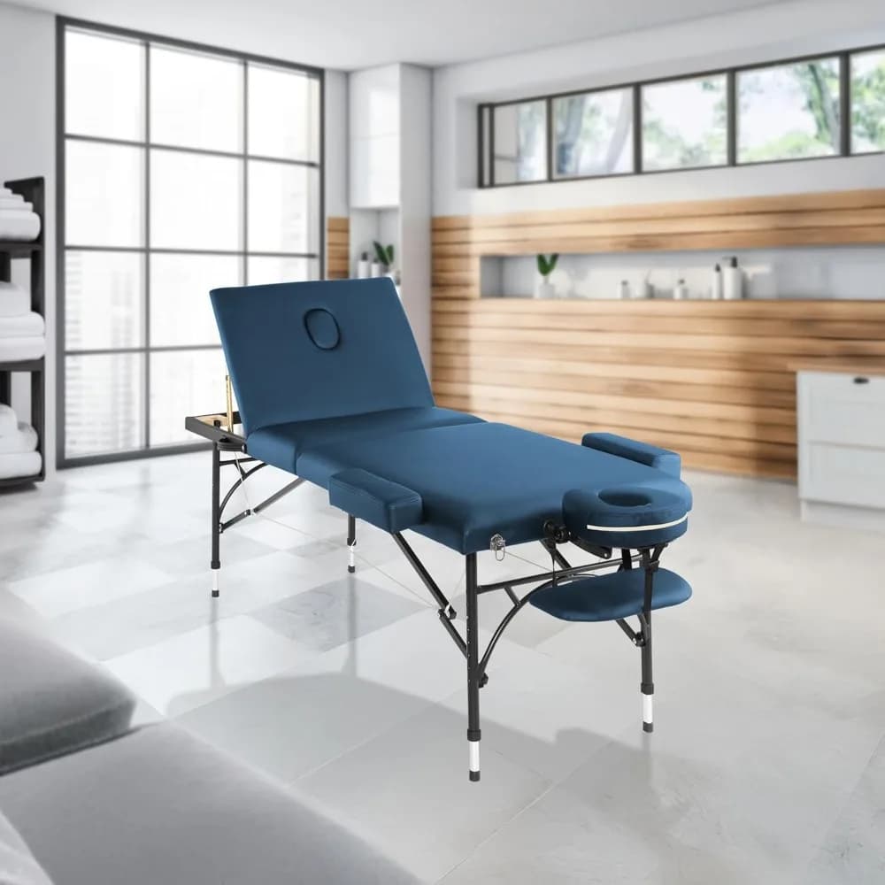 Lettino da Massaggio Professionale Portatile Leggero Pieghevole in Tre Parti con Gambe in Alluminio - Include Poggiatesta, Supporto per il Viso, Personalizzabile