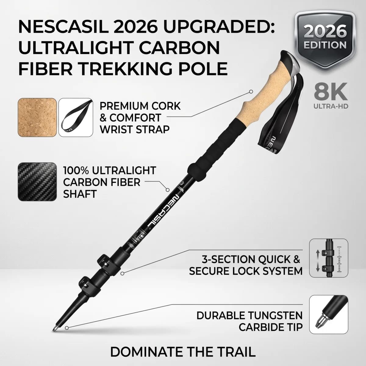 2026 New Upgrade Alpine Trekking Poles Telescopic Ultra-Lightweight Premium Adjustable With Quick Lock Hiking Pole
