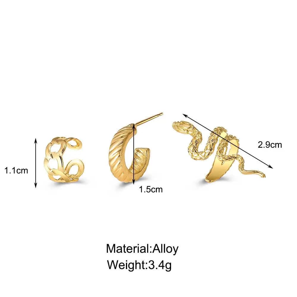 Orecchini in Metallo a Forma di Serpente Personalizzati Stile Punk, Set da Tre Pezzi, Gioielli Creativi di Tendenza, Accessori per Orecchie