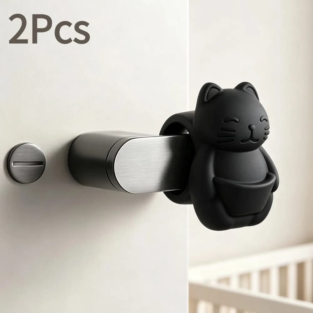 Lucky Cat Door Stopper Silicone Door Handle Anti-Collision Pad Wall Protector No Drill Mute Buffer Door Bumper For Home 2Pcs