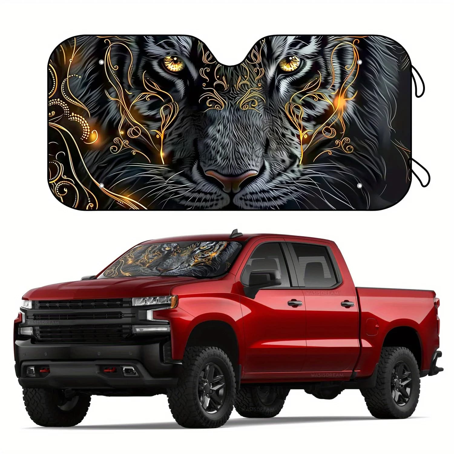 Tiger with Golden Eyes Design Parabrezza per camper Parasole Protezione UV Pieghevole con 4 ventose gratuite per camion SUV