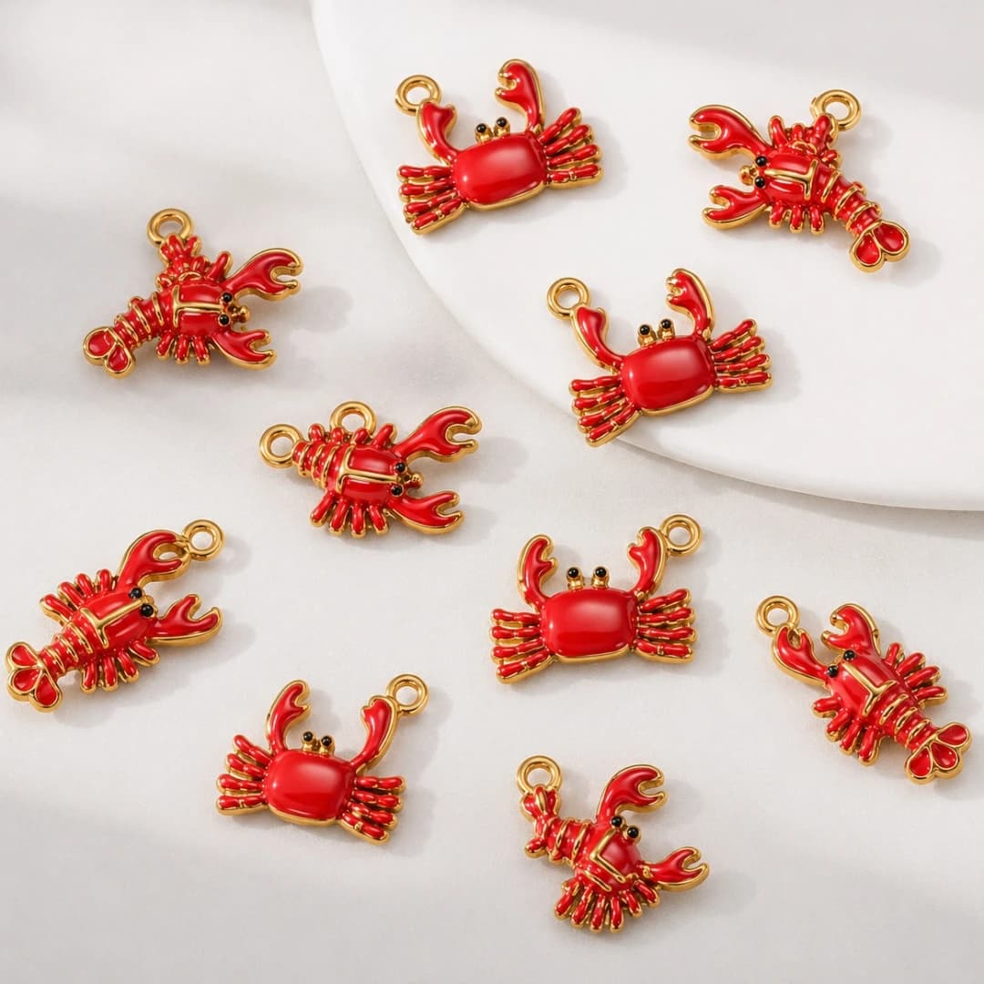 2pcs Stainless Steel Red Crab Lobster Scorpion Charms Enamel Pendants Jewelry Findings for Bracelet Earring Necklace DIY Craft
