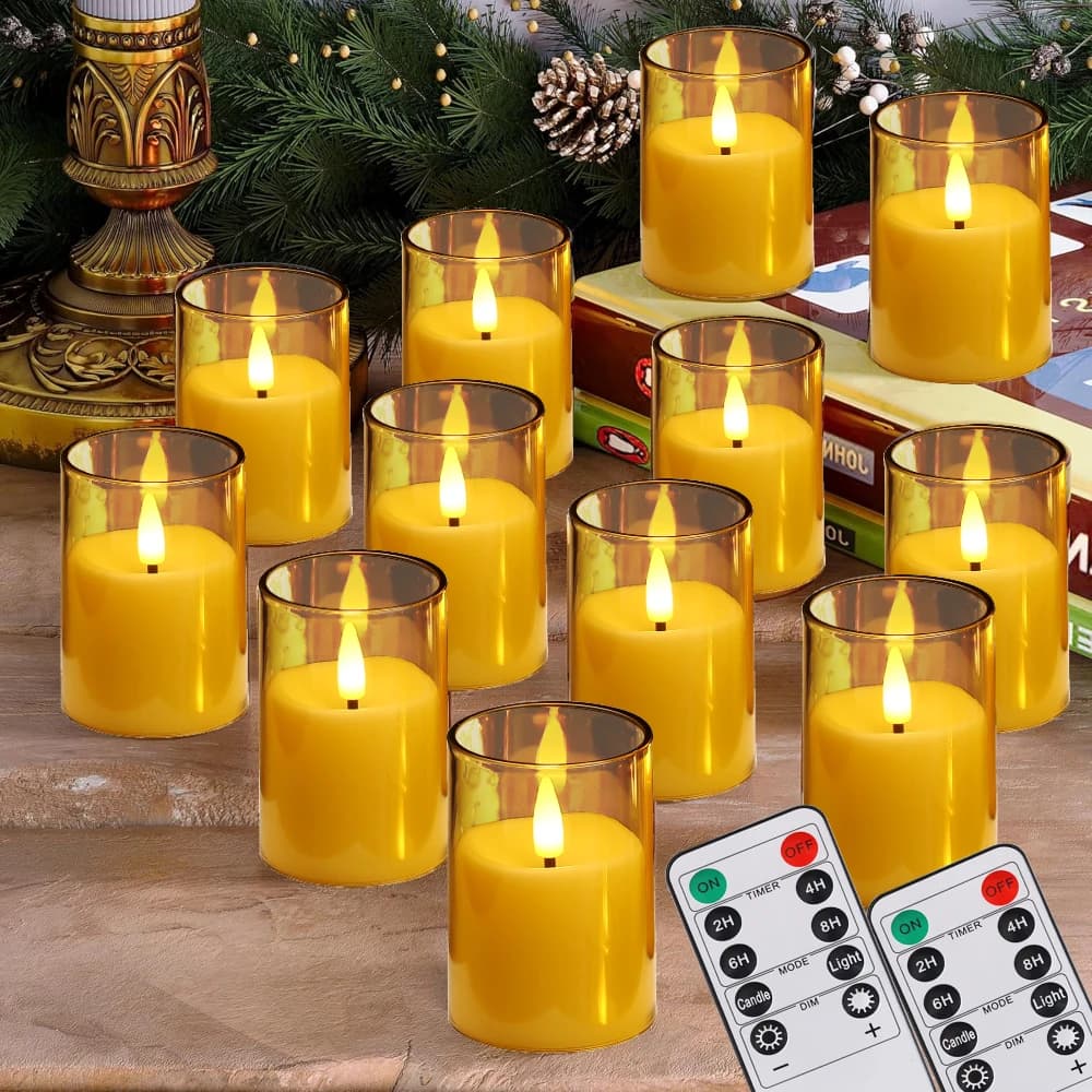 Acrylic Flameless Votive Electronic Candles with Timer & Remote Control Flickering LED Tealight for Wedding Christmas Home Decor