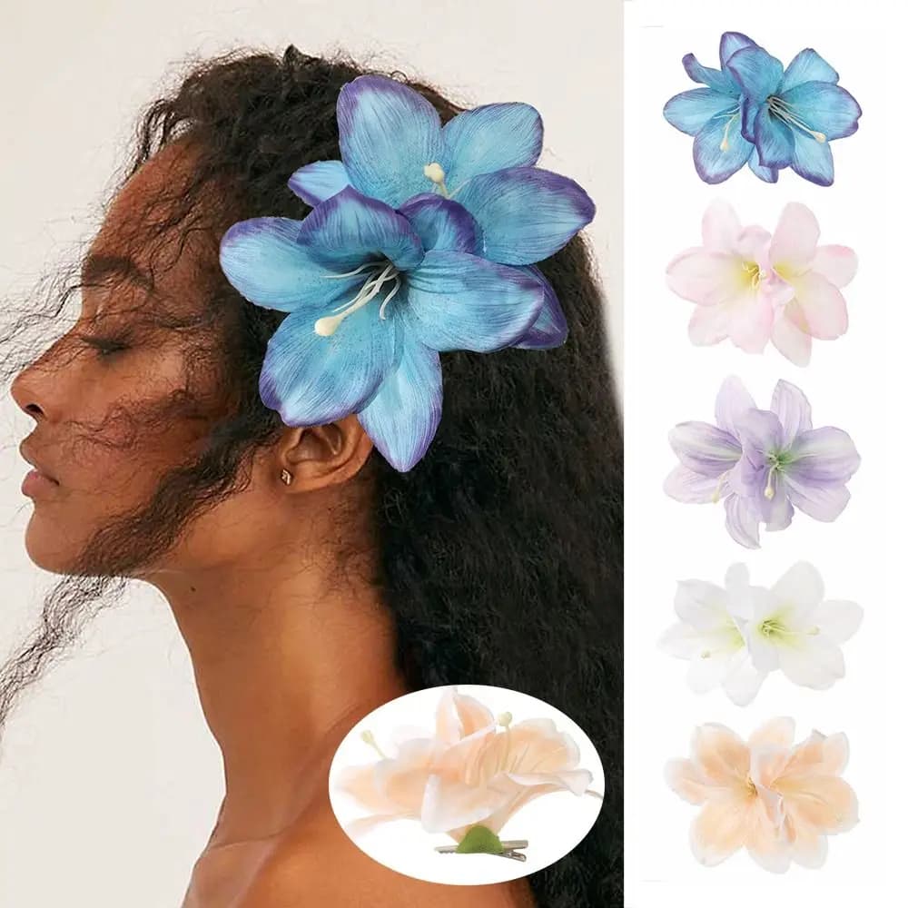 Fashion Multicolor Lily Flower Hair Clip Double Flower Design Bohemian Style Hawaii Headdress Bridal Barrettes Bridal Occasion