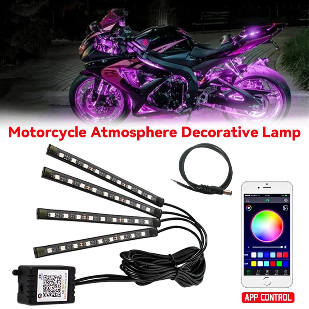 Decorative Car Motor Lamp 12V 4IN1 LED Waterproof RGB Color Lighting for Car Flexible Strip Light Motorcycle Accessories