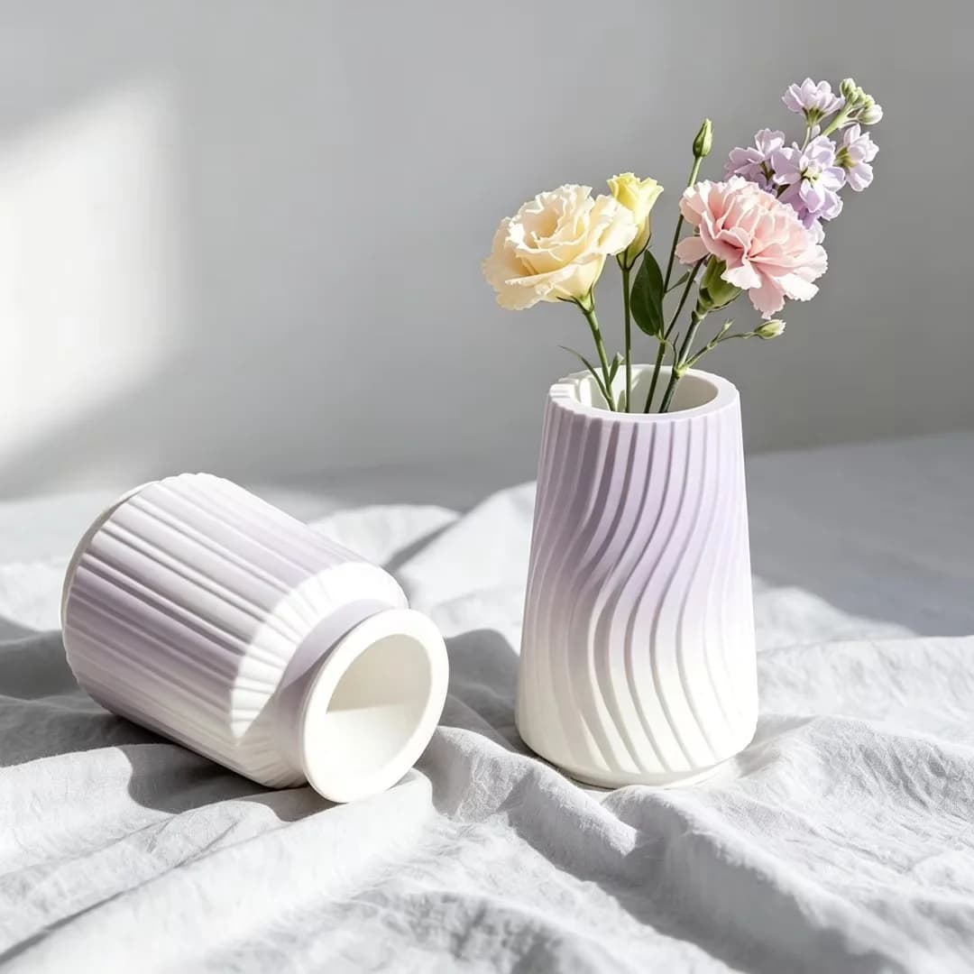 Set of 2 Ribbed Vase Silicone Mold For Concrete Straight Wavy Striped Vase Home Decor Resin Planter Flower Pots Easy Demold