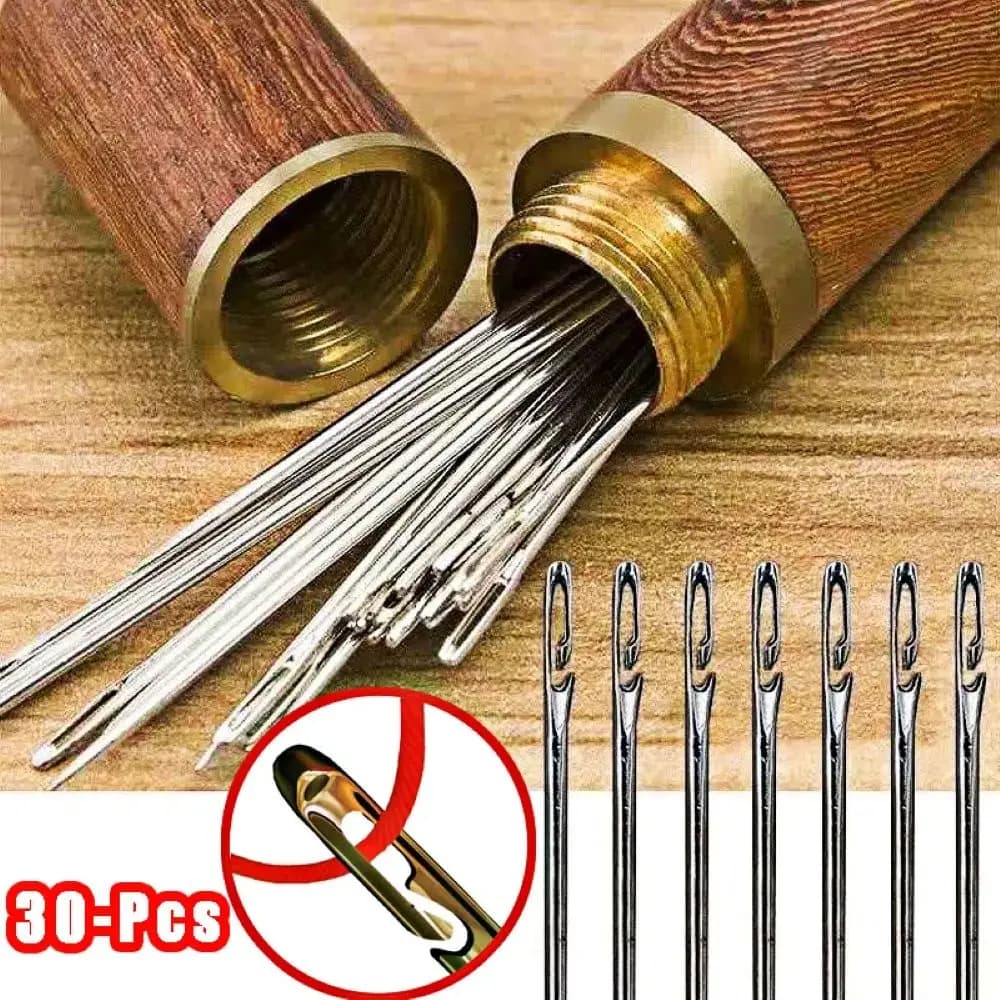 30pcs Elderly Blind Sewing Needles Stainless Steel Quick Automatic Self-Threading Stitching Pins DIY Punch Needle Threader for E