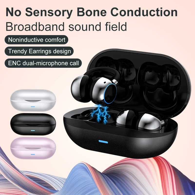 F11 auricolari Bluetooth a conduzione ossea senza rilevamento con Clip per l'orecchio tipo Non In Ear ENC doppio microfono riduzione del rumore 5.4 rosa Uni