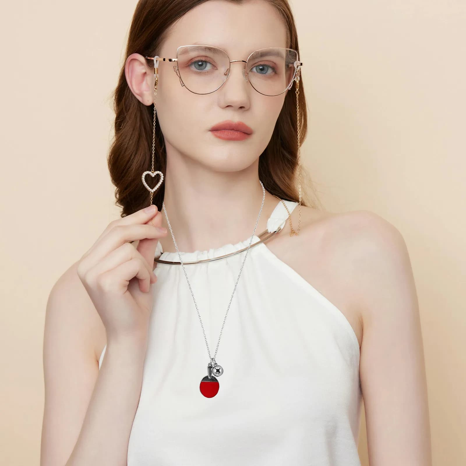 Collana con Racchetta da Ping Pong (2 Pezzi) e Ciondolo a Forma di Mini Pallina da Tennis da Tavolo, Gioielli Sportivi Unisex a Tema Atletico, Versatili e Casual