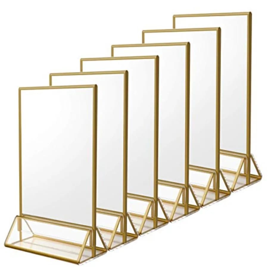 6Pack 4 x 6 Clear Acrylic Sign Holder with Gold Borders and Vertical Stand, Double Sided Table Menu Holders Picture Frames for