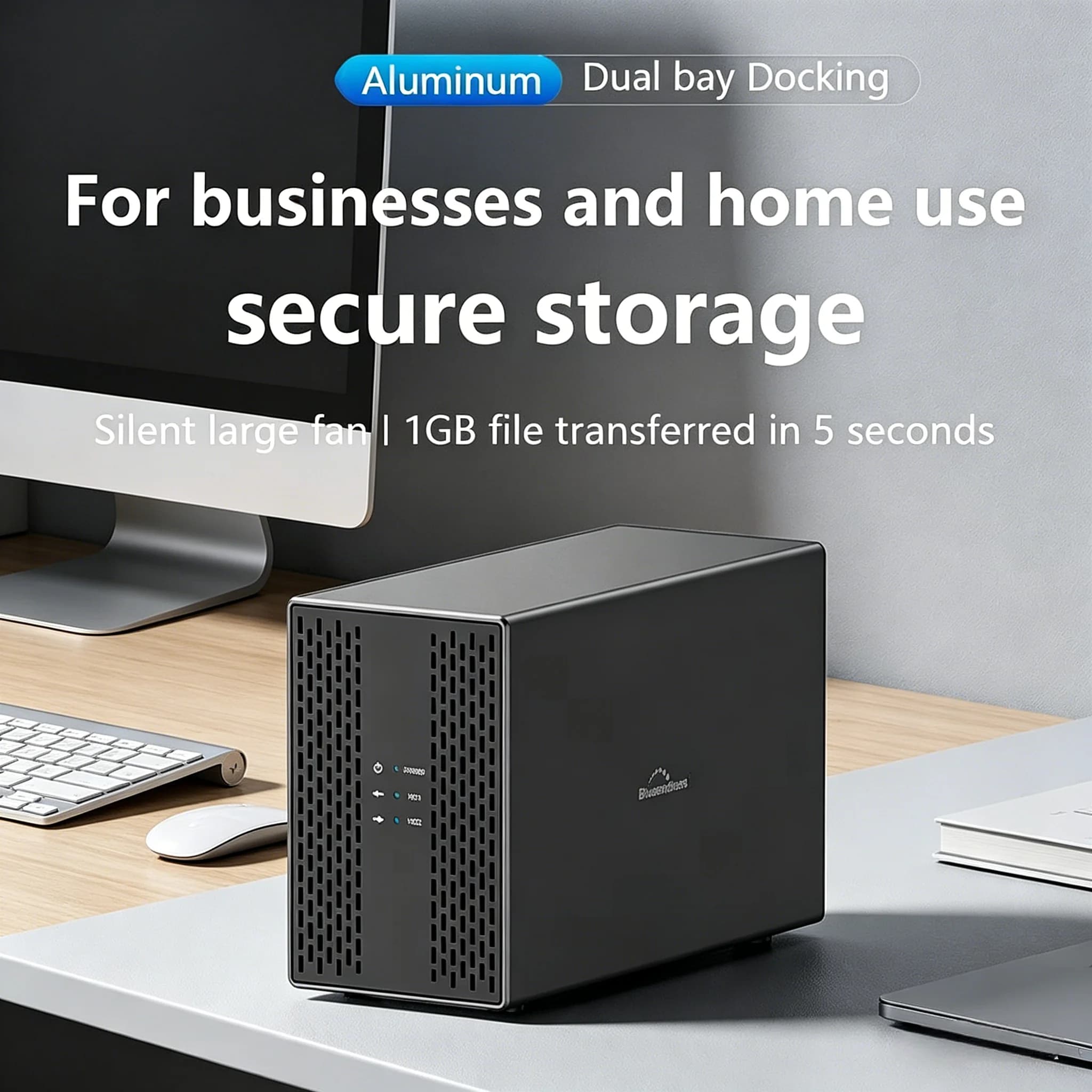 Box esterno per HDD da 3,5 pollici a doppio alloggiamento con sistema di dissipazione del calore, USB 3.0 Type-C, per server di array di dischi rigidi SATA
