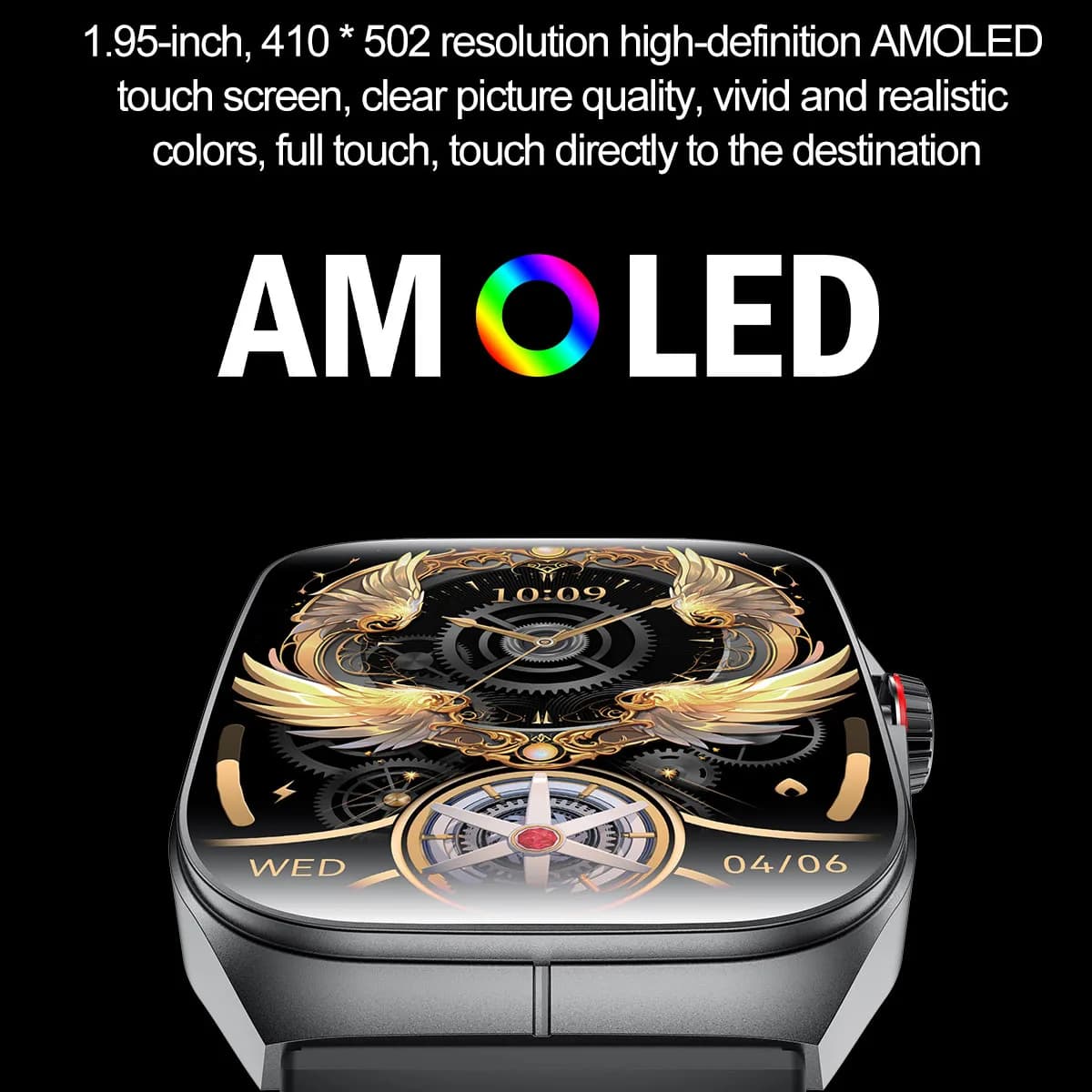 Men's and Women's Smartwatch with AMOLED Screen from 1,95 Inch, Sports and Health Watch, Bluetooth, NFC, Cardiaca Frequency, Vocal Assistant, Music, Waterproof