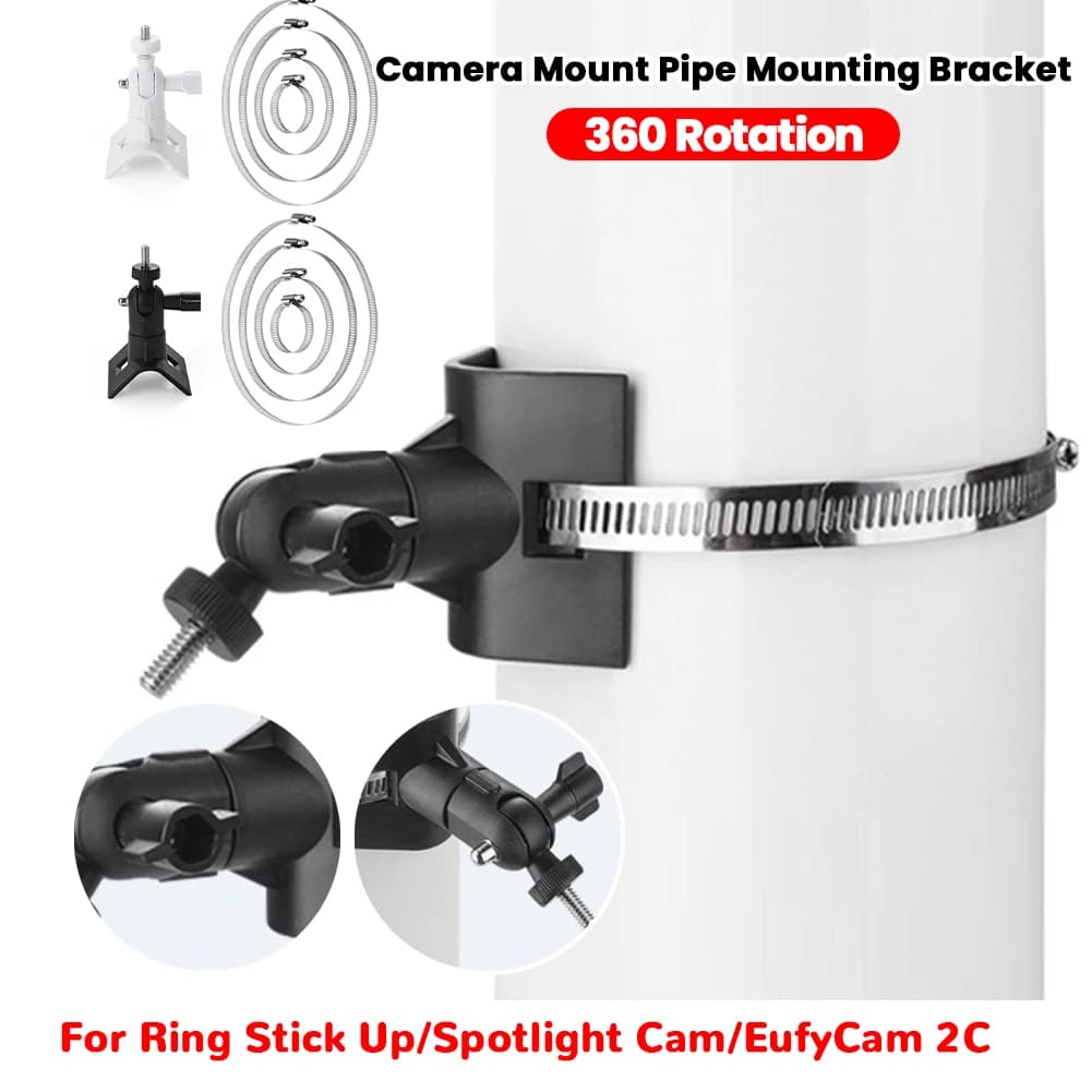 Staffa di montaggio per tubo per montaggio su telecamera 360 ° Supporto per telecamera con rotazione per Ring Stick Up Cam/Spotlight Cam/EufyCam 2C