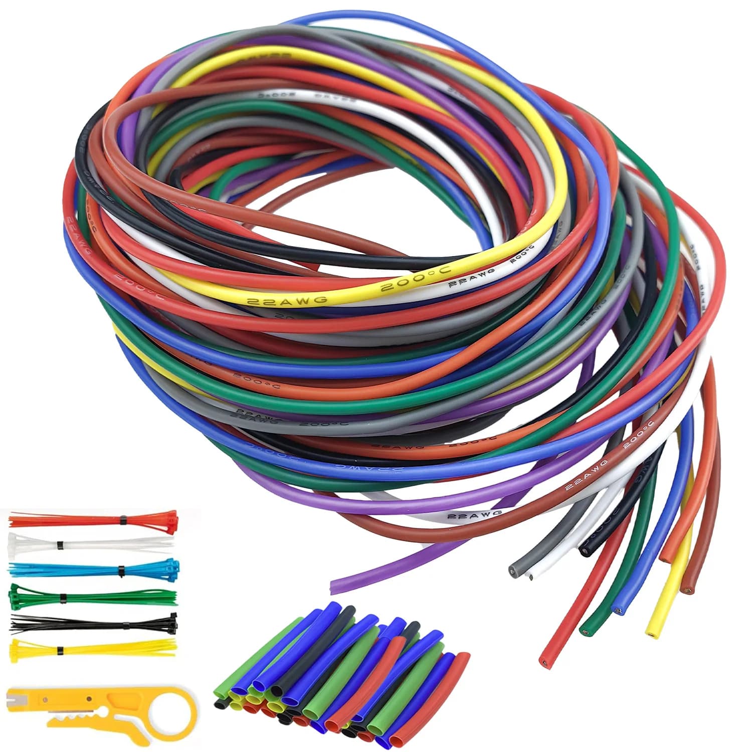 10 colori 10 piedi ciascuno 16 18 20 22 24 26 28 30 AWG Filo elettrico in silicone con kit di attrezzi Filo di rame stagnato intrecciato flessibile 22 AWG