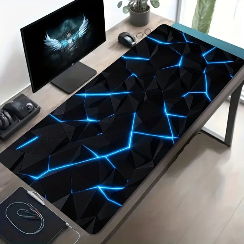 Tappetino per Mouse da Gaming Geometrico Nero con Protezione dalla Luce Blu, XL, Antiscivolo in Gomma, per Computer e Accessori da Ufficio