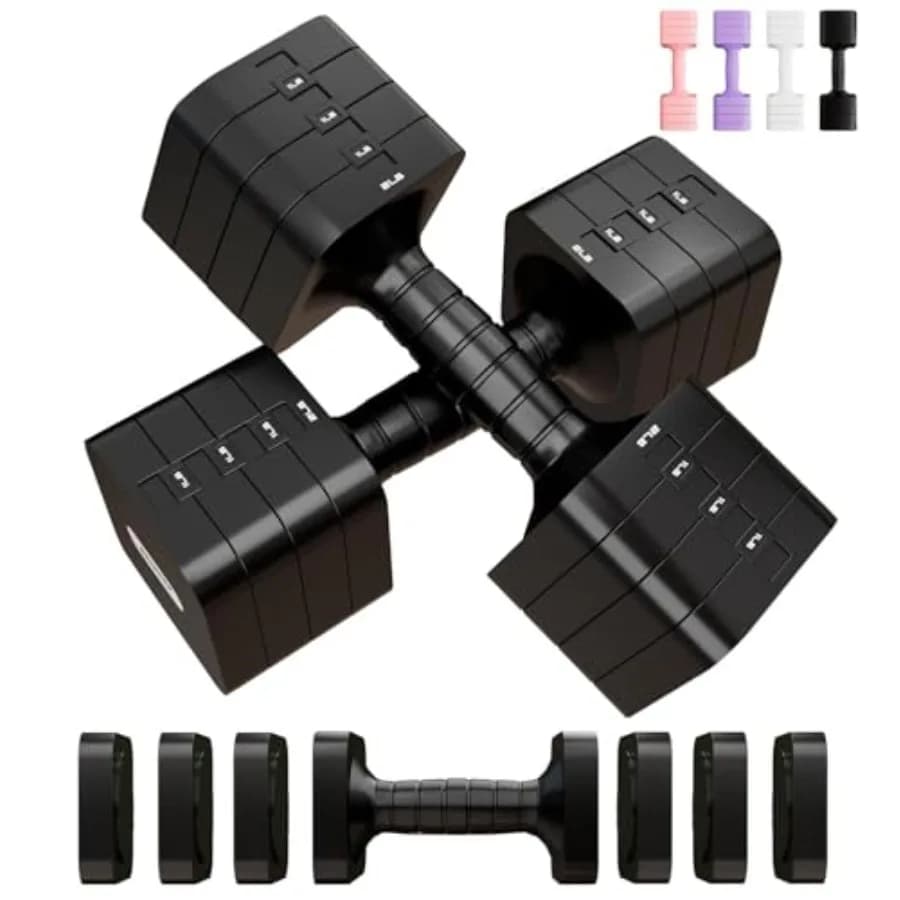 Set di Manubri Regolabili 16LBS/20LBS in Acciaio Nero, Pesi per Donne e Uomini, Attrezzatura per Allenamento di Forza e Fitness a Casa
