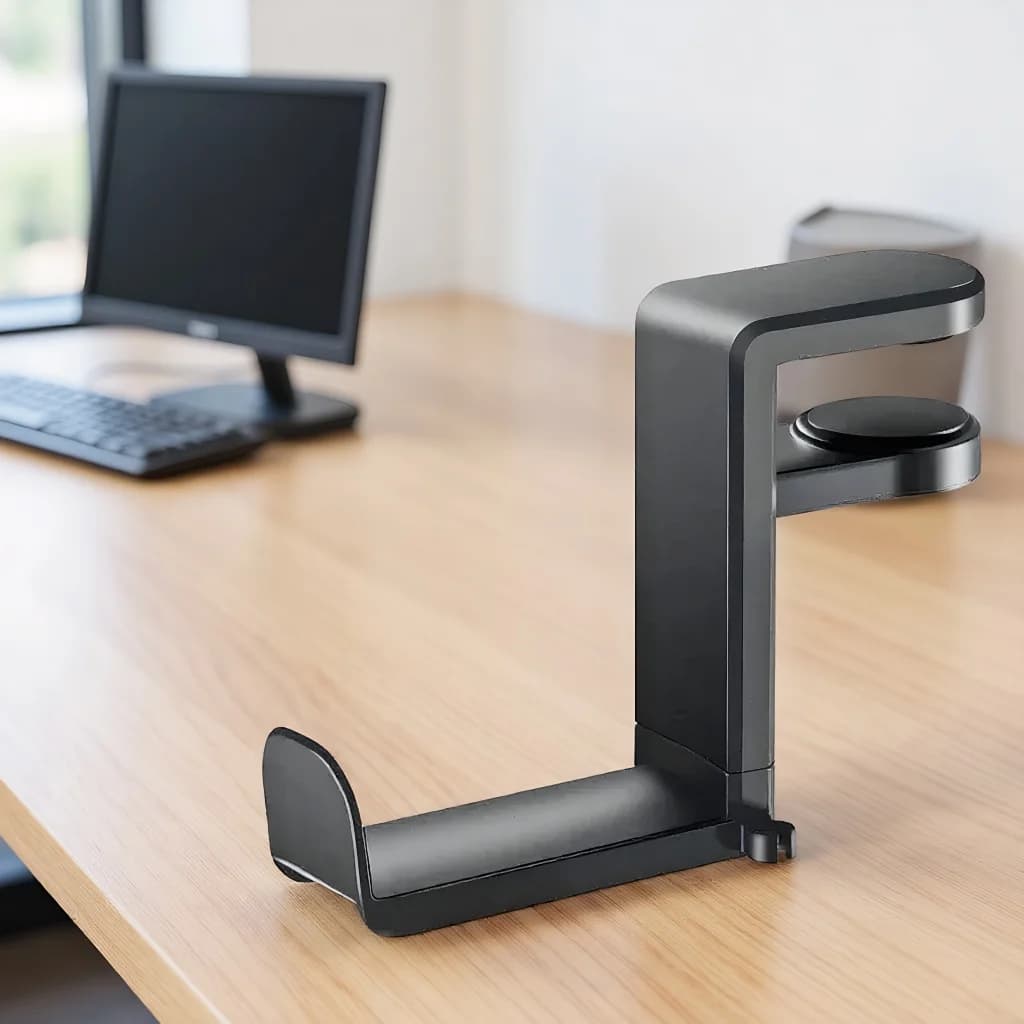 Supporto per cuffie salvaspazio regolabile, 360 ° Supporto Girevole in Acciaio per Configurazione Scrivania Gaming PC, Porta Cuffie Universale