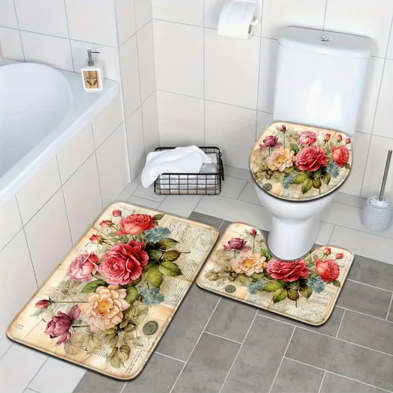 Tappetino da bagno floreale vintage VIKAMA, stile pittura a olio, tappeto antiscivolo assorbente, perfetto per l'arredamento del bagno, tappetino d'ingresso
