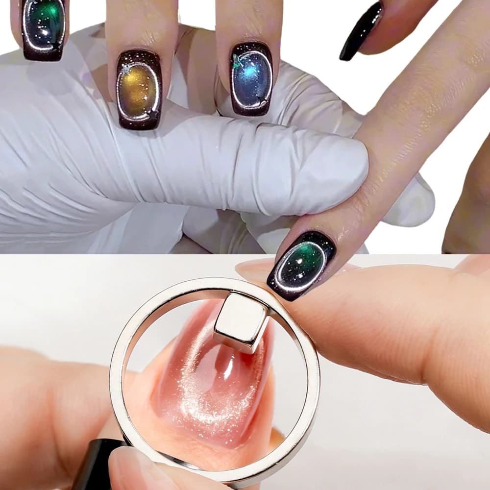 1/2 pz Magnete Circolare Cavo Effetto Occhio di Gatto per Smalto Gel, Magnete per Unghie a Forma di Anello, Magnete per Unghie Francese, Strumenti Magnetici per Unghie Effetto Perline di Vetro 3D