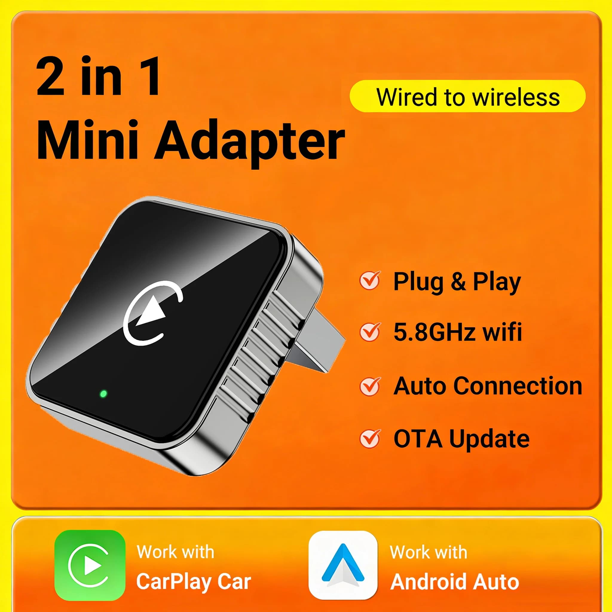 USB Adapter Wireless 2IN1 CarPlay Android Car 2026 Mini Dongle Smart Box Plug & Play for VW Toyota Honda Ford Benz KIA