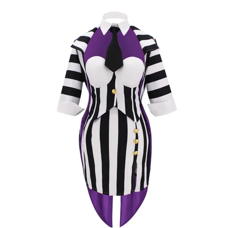 Abito di carnevale di Halloween Beetle Michael Keaton Costume cosplay Abito uniforme a righe bianche e nere Abito da sposa per donna b;4.f'7