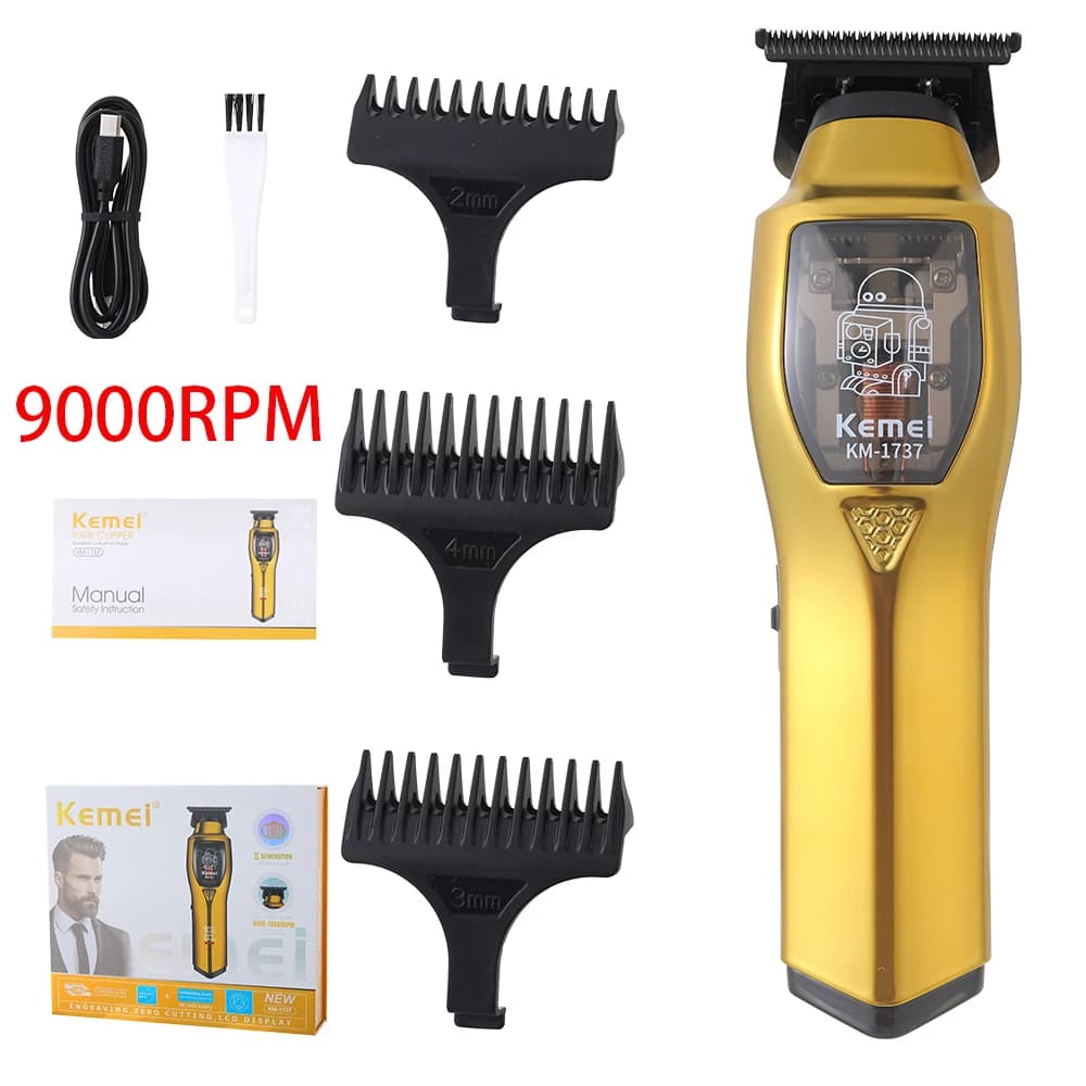 Kemei Zero Gapped professional haircut for bald head, wireless barber hair trimmer, precision cutting machine for man, beard trimmer.