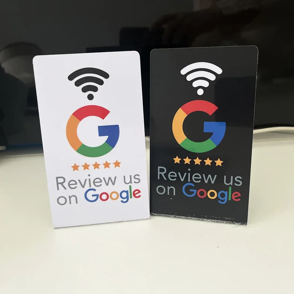 programmable Google Review Card 13.56Mhz NFC station table NFC Google Reviews display bending card standing brand bracket