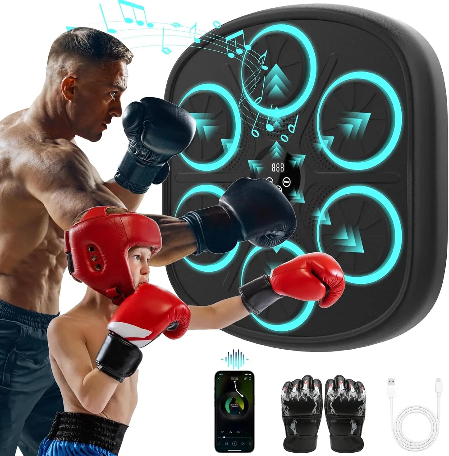 Macchina da boxe musicale da parete con Bluetooth, sacco da boxe con guanti per allenamento in casa