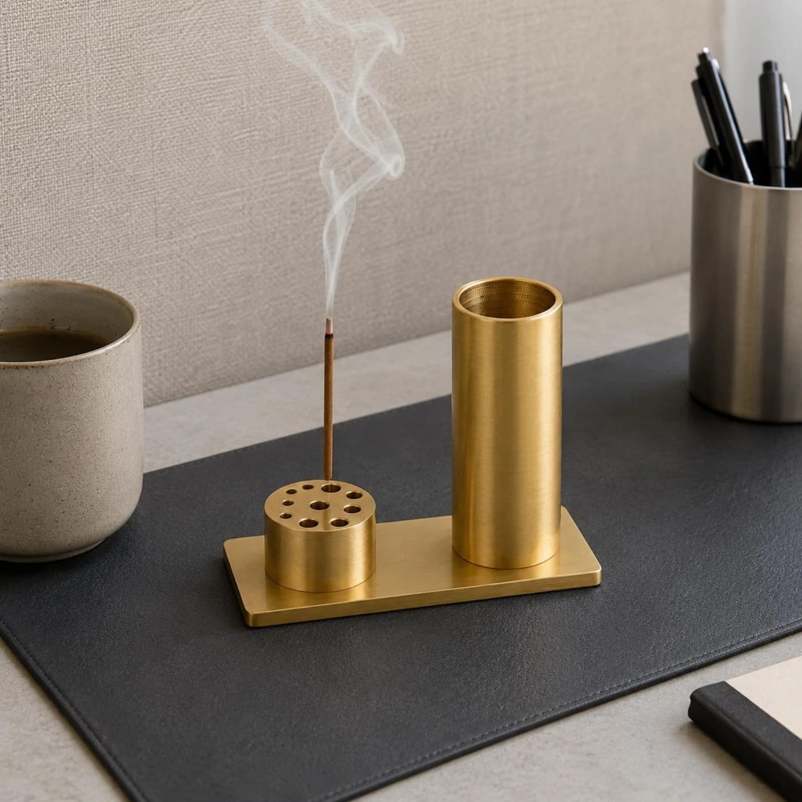 Incense Stick Holder Brass Stick Incense Holder Tube Container Lustrous Finish Tabletop Accessory Polished