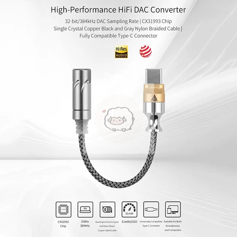 DAC Type-C To 3.5mm Jack HiFi Audio Adapter CX31993 Chip Audio Decoder Upgrade Cable For IPhone16/15