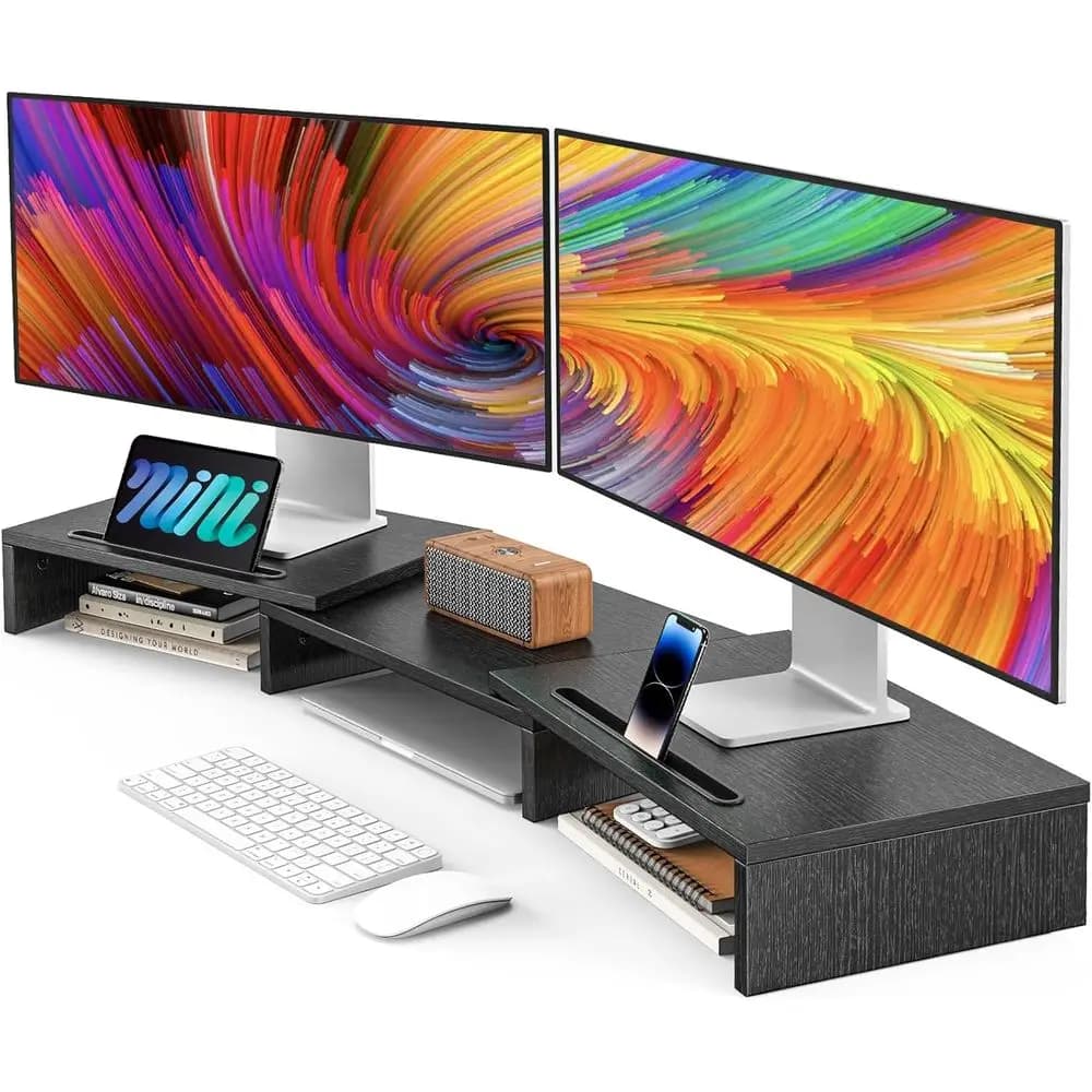 Dual Monitor Stand Riser or 2 Monitor Stand, Adjustable Computer Monitor Stand with 2 Slots, Multifunctional Desktop Organizer S