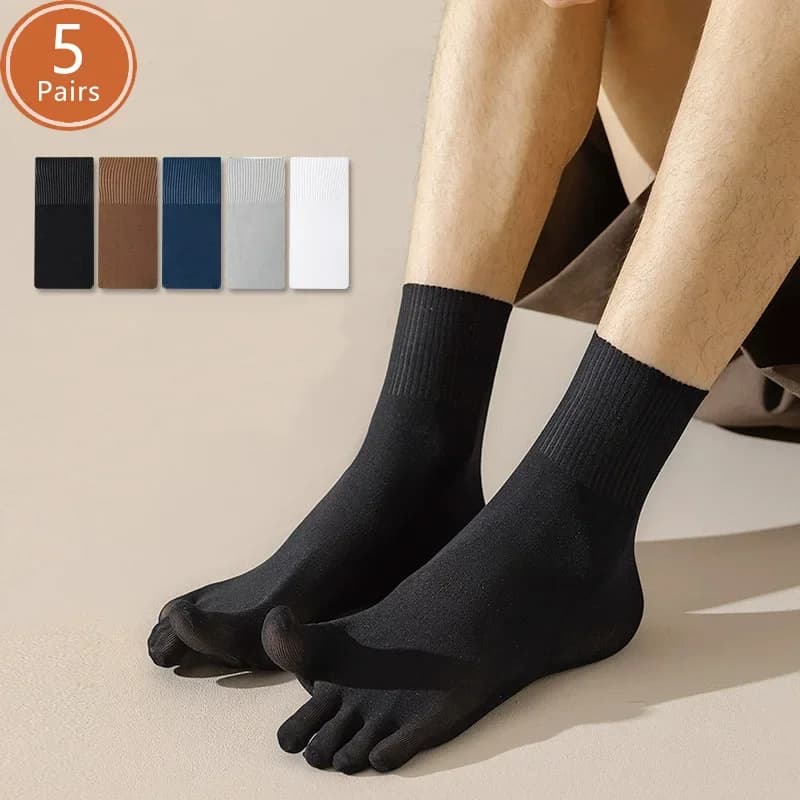 5 Paia di Calzini Sottili da Uomo in Seta, Traspiranti, Deodoranti, Assorbenti, a Cinque Dita, in Nylon, alla Moda, per Primavera Estate