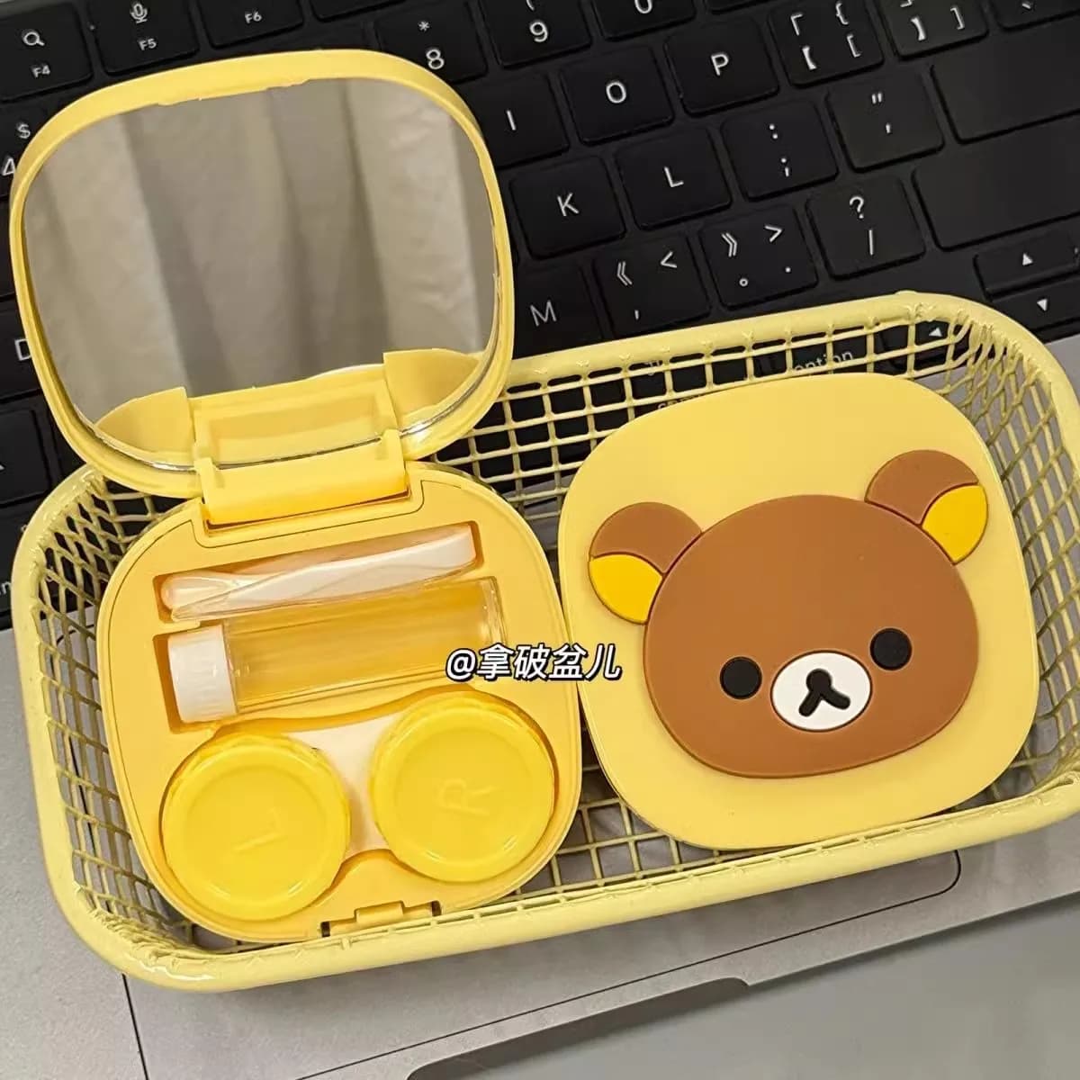 Contact Lense Case Rilakkuma New Soul Relax Bear Mirror Cosmetic Contact Lense Box Travel Organizer Accessories for Store Gifts