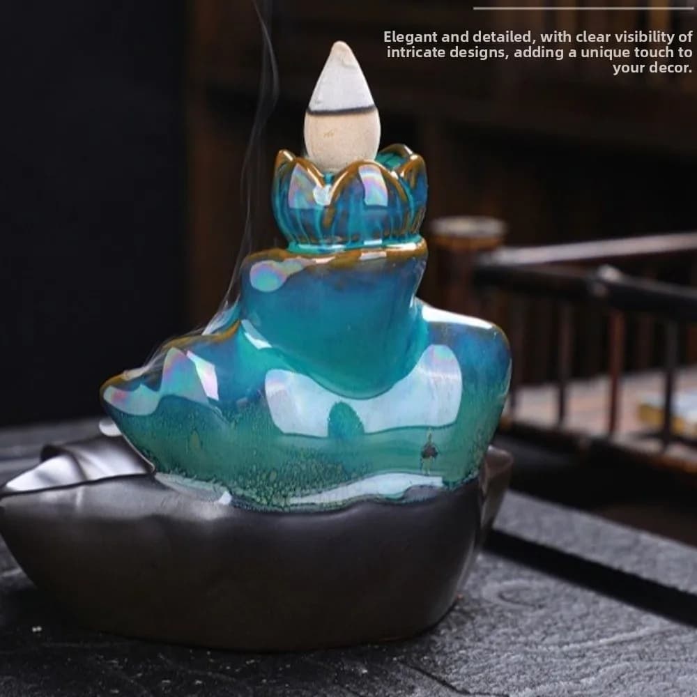 Mini Backflow Stick Incense Burner Lotus Shape Decorative Ceramic Censer Lucky Fish Lotus Incense Burner Yoga Space