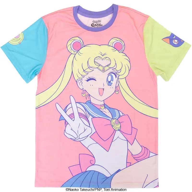 Sailor Moon Usagi Winking Peace Sign Print T-Shirt, Quick Dry Moisture Wicking Fabric, Kawaii Streetwear For Adults Teens