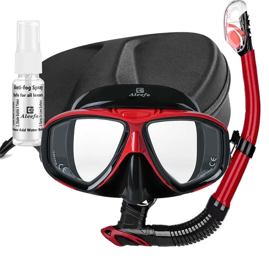 Snorkeling set for myopia - Anti-double tempered glass mask, anti-fog, easy breathing tube for swimming and snorkeling for adults