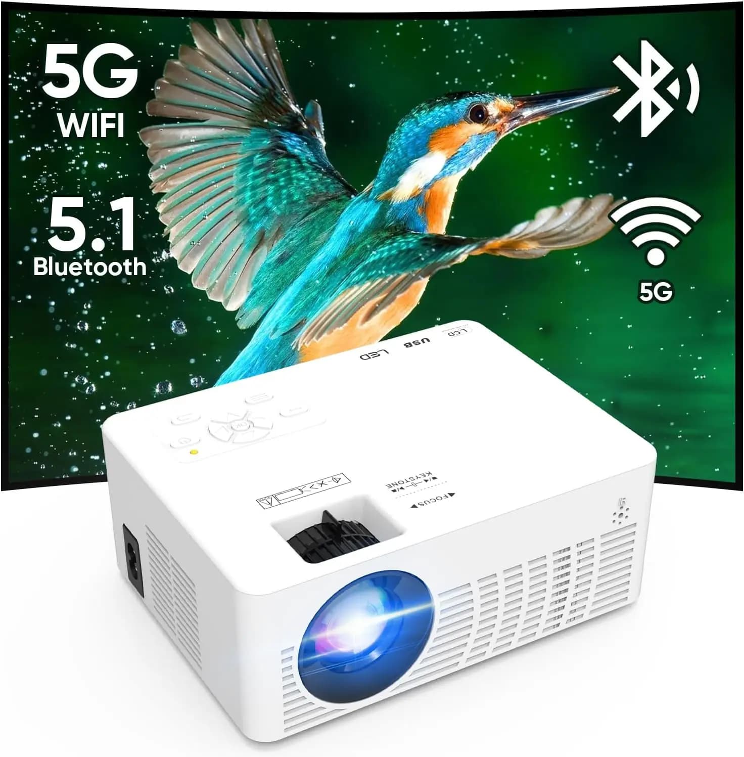 Mini Proiettore con WiFi e Bluetooth, Proiettore per Film all'Aperto 1080P per Android iOS Windows TV HDMI USB
