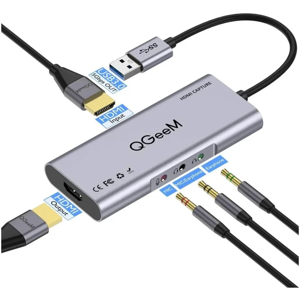 Scheda di acquisizione USB 3.0 a HDM I QGeeM Dual HDM I 5 porte Dispositivo di registrazione acquisizione video e audio 1080P 60fps Media in streaming HD