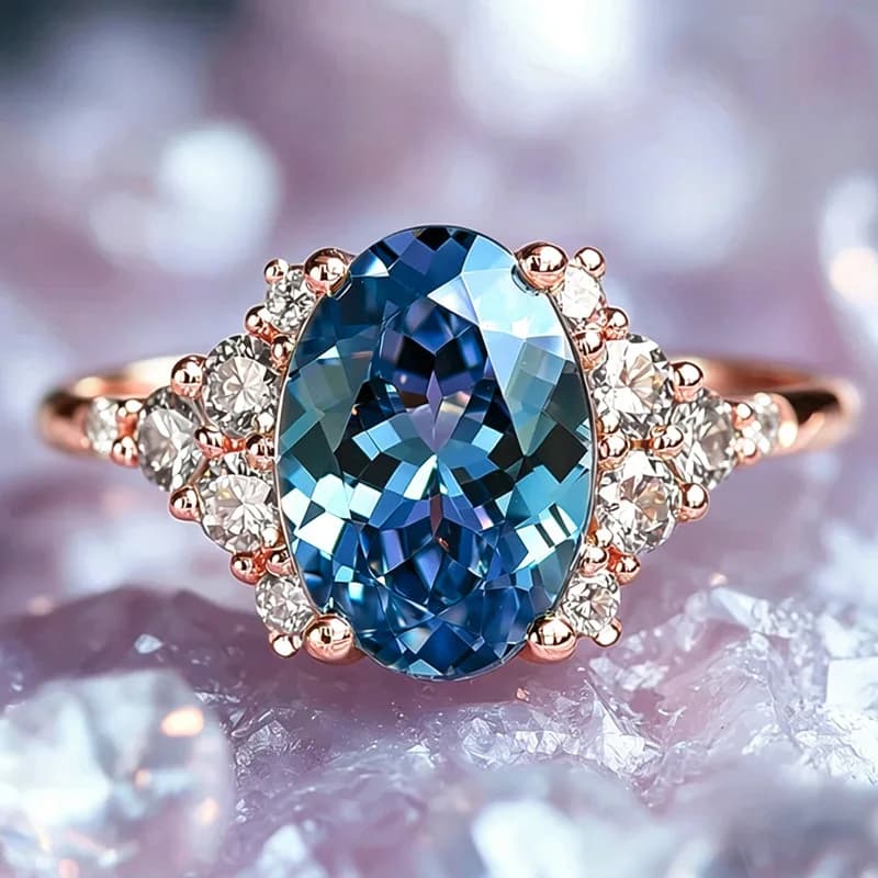 Anello Trasparente con Zirconia Blu in Stile Oceano, Design Lussuoso Europeo e Americano, Accessori di Gioielleria Trendy e Personalizzati